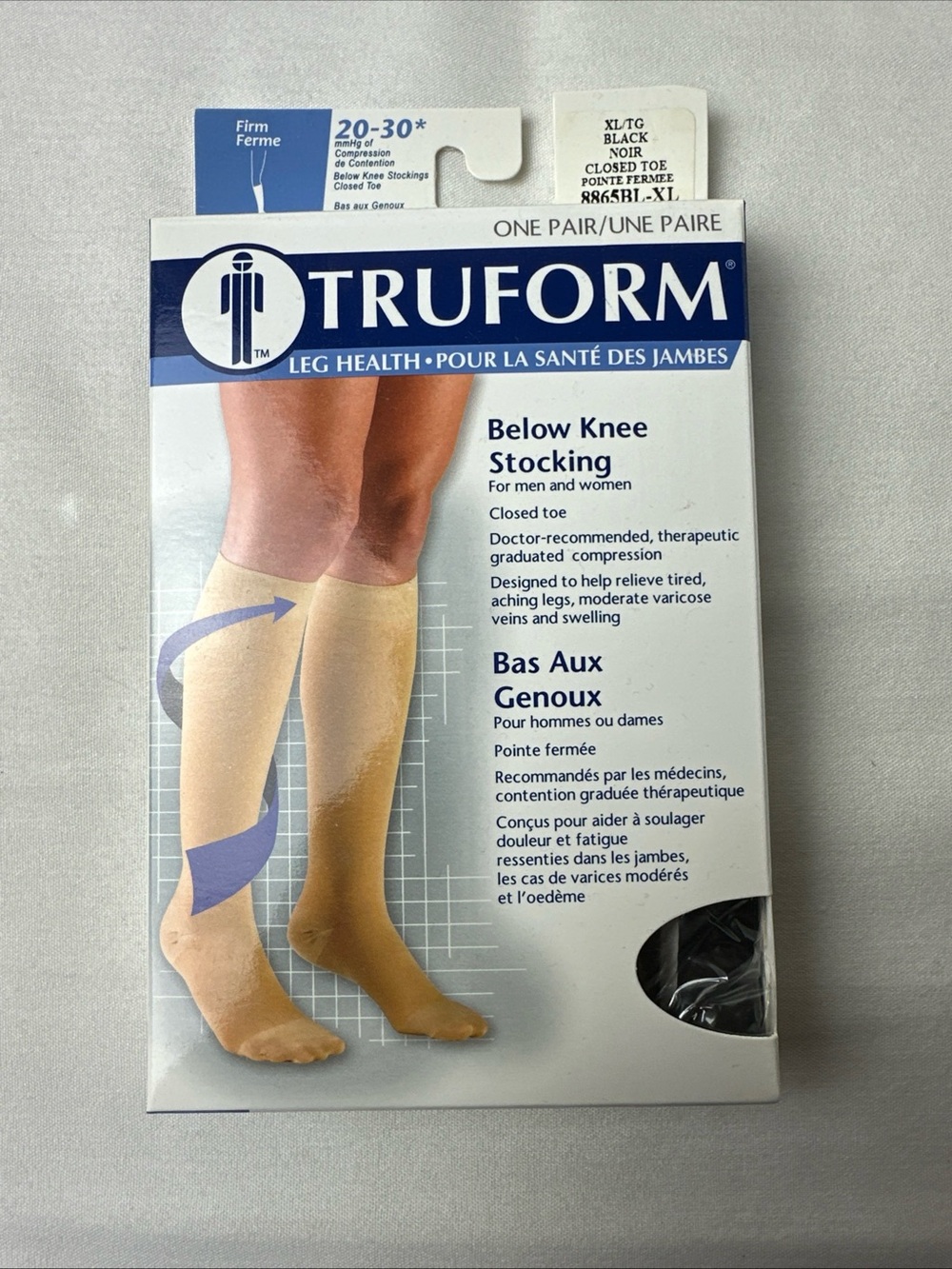 Truform Leg Health Below Knee Stockings Closed Toe - Black Large 20-30 mmHg